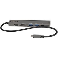 StarTech USB Type-Cマルチ変換アダプター/4K60Hz HDMI 2.0/100W USB PD/SD & microSD スロット/2ポートUSB 3.0 ハブ/ギガビット有線LAN/タイプC対応マルチハブ/本体一体型30cmケーブル (DKT30CHSDPD1)画像